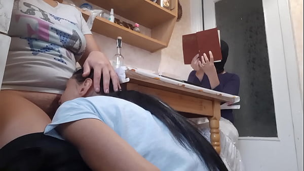 While my girlfriend is reading a book, my roommate licks my pussy Lesbian Illusion Girls