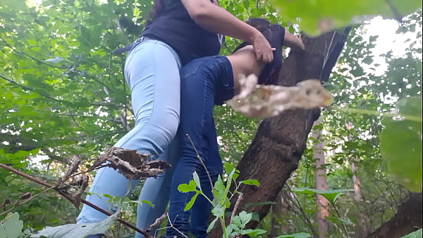 Fucked my girlfriend with a strapon in the forest Lesbian Illusion Girls